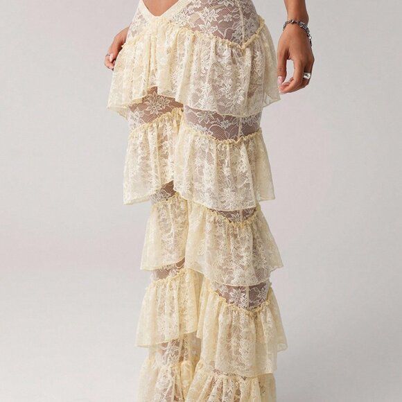 Beige Sexy Women's Y2k V-Front Low Waist Long Pants - Picture 3 of 6